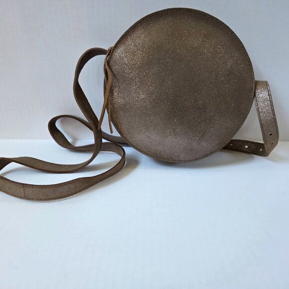 Madewell Purse Metallic Sand Simple Circle Crossbody Bag Preppy Party - Picture 1 of 14